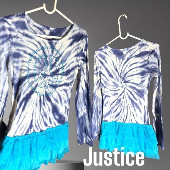 JUSTICE l Girl’s Long-Sleeve Dress l Sequin Peace Sign l Soft Stretch l Frill 12 - Picture 1 of 12